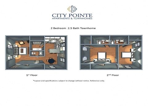 Floor plan for 2 beds, 2.5 baths, 1150 sqft